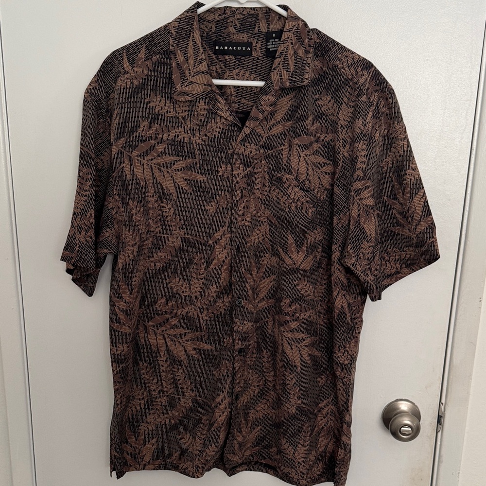 Baracuta Men's Leaf Print Casual Shirt - Brown
